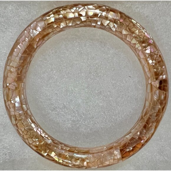 Vtg Lee Sands Iridescent Mosaic Brown MOP Seashells Abalone Bangle Bracelet - Picture 2 of 5